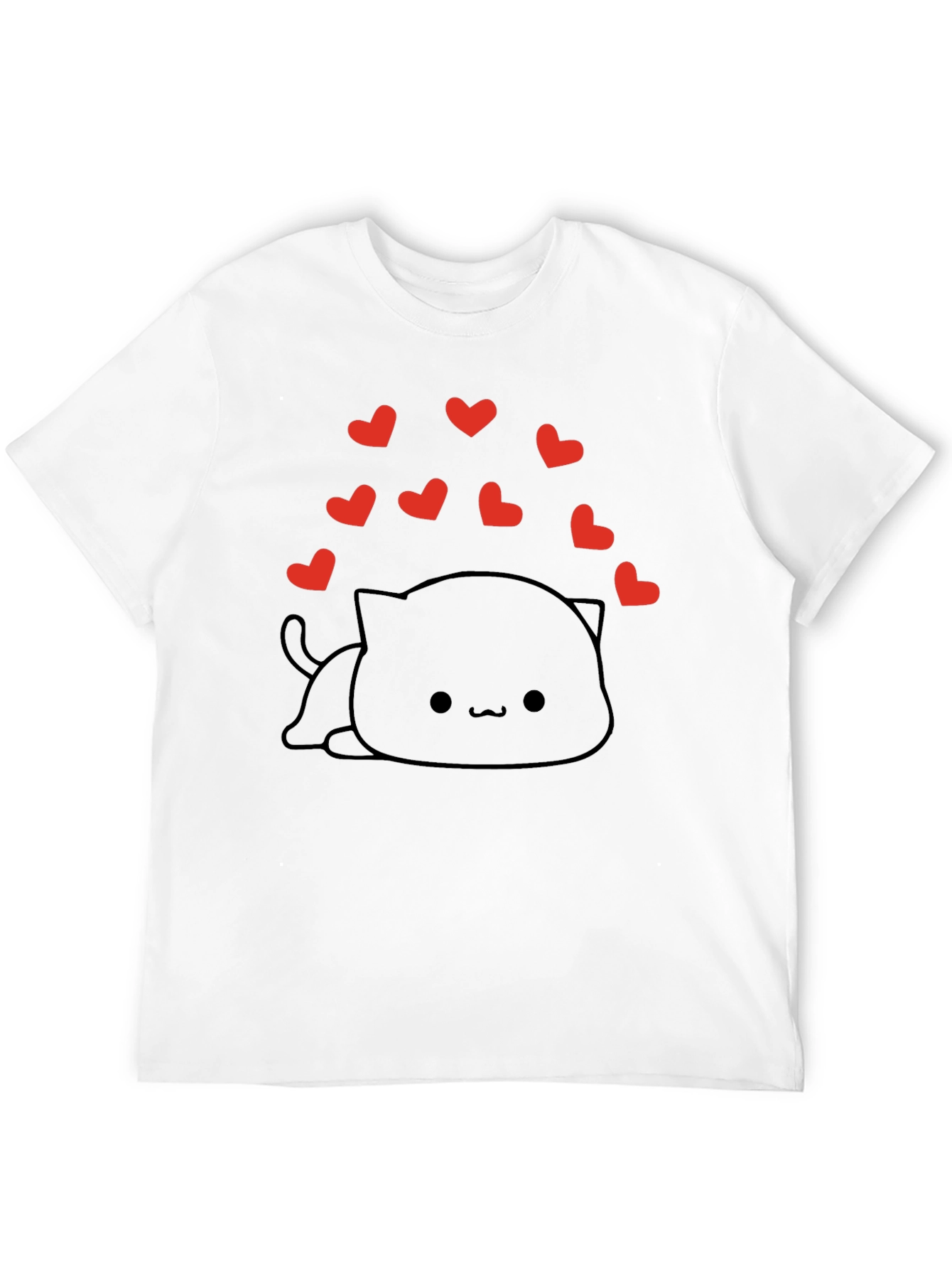 Cute Kawaii Cat with Hearts Black T-Shirt