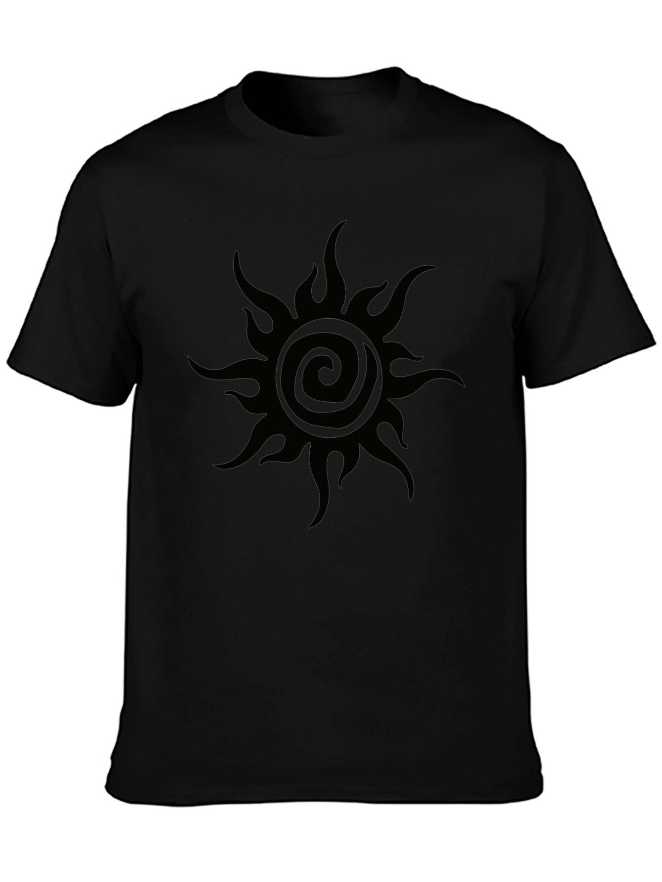Mens Black T-Shirt with Sun Swirl Design