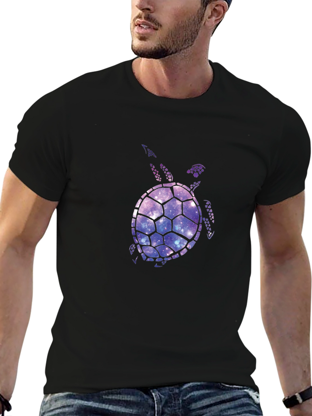 Galaxy Turtle Graphic T-Shirt - Black Casual Tee