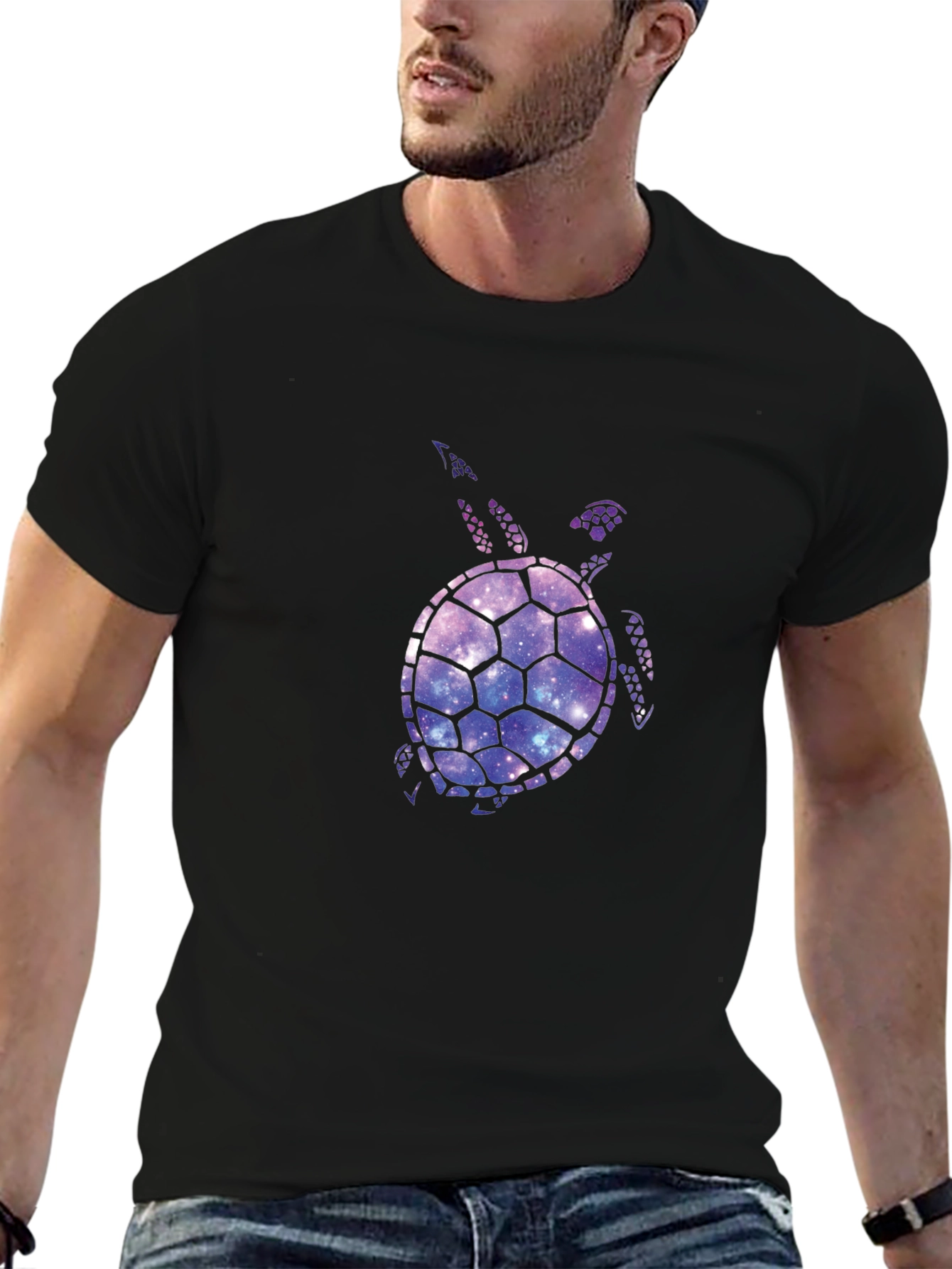 Galaxy Turtle Graphic T-Shirt - Black Casual Tee