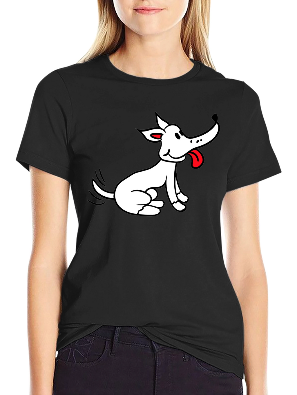 Cartoon Dog Graphic Black T-Shirt