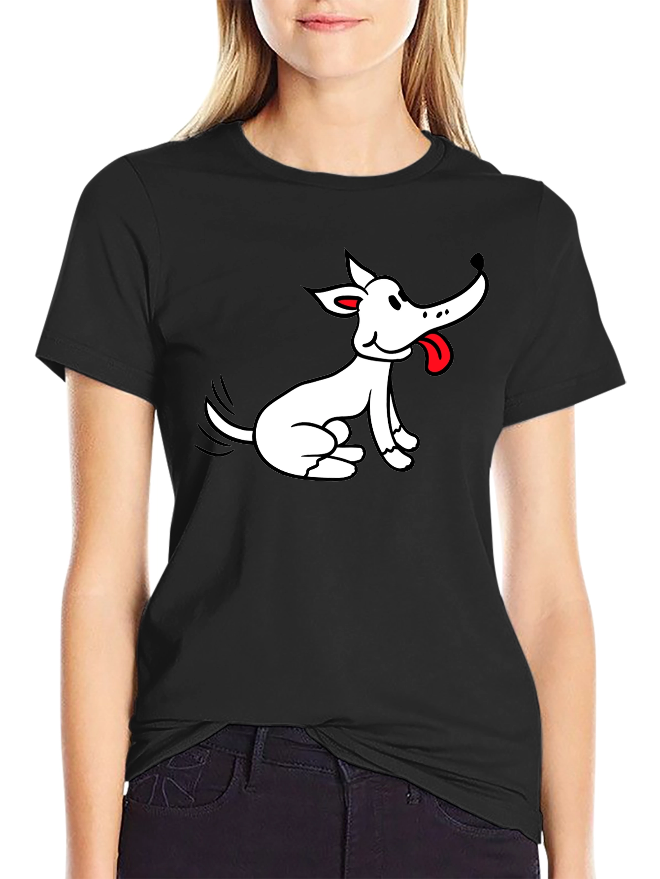 Cartoon Dog Graphic Black T-Shirt