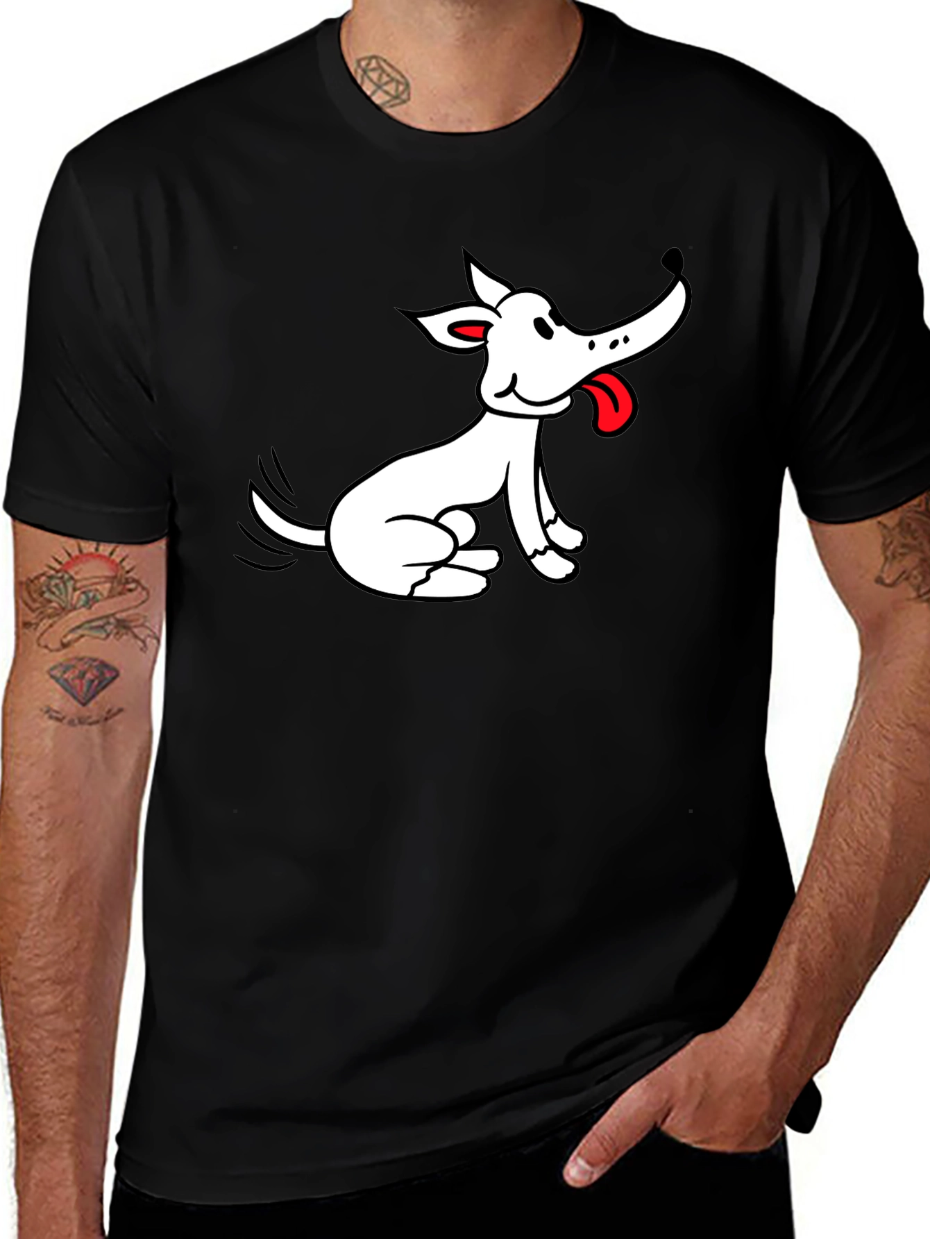 Cartoon Dog Graphic Black T-Shirt