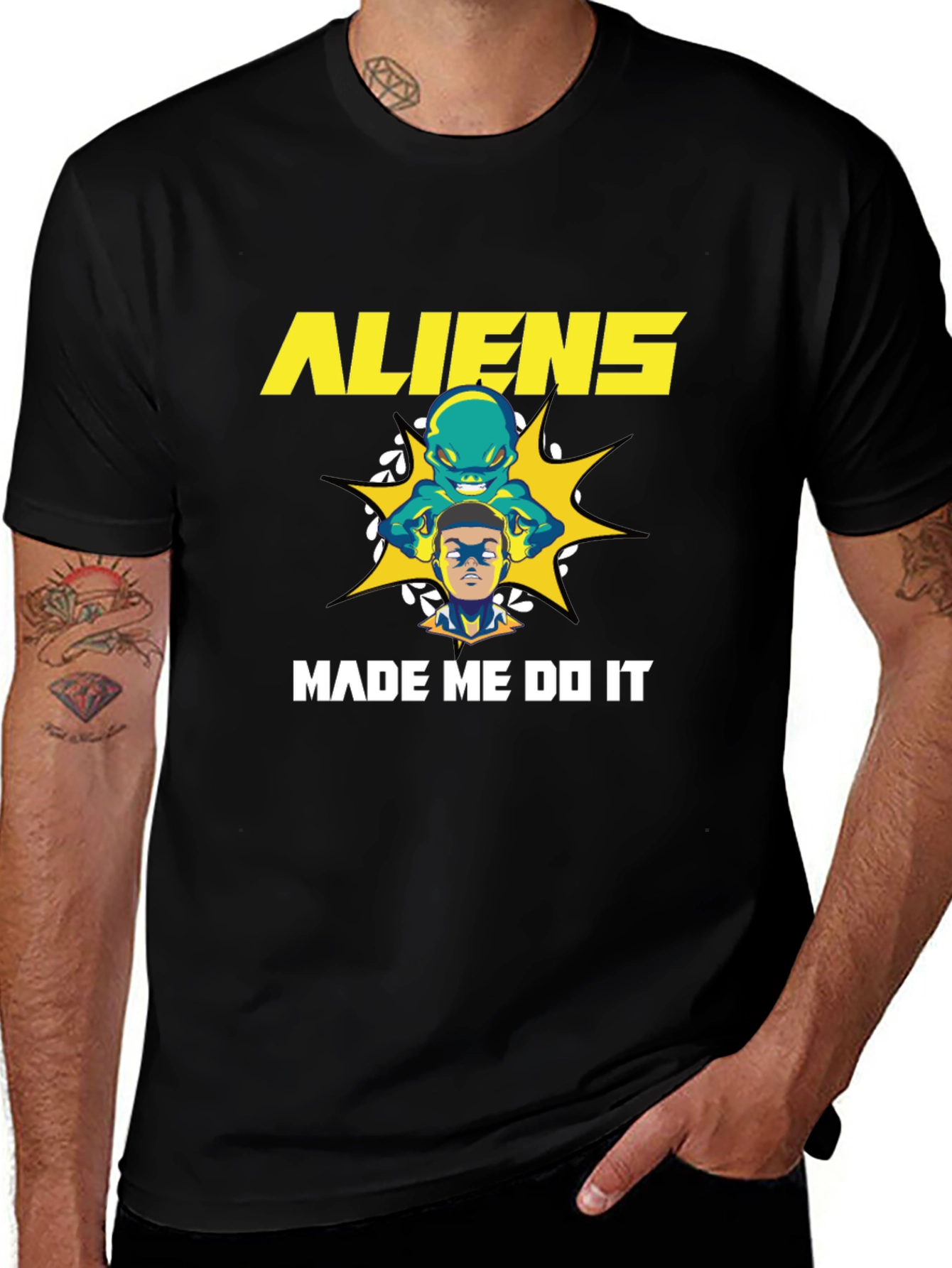Aliens Made Me Do It Graphic Tee - Novelty T-Shirt