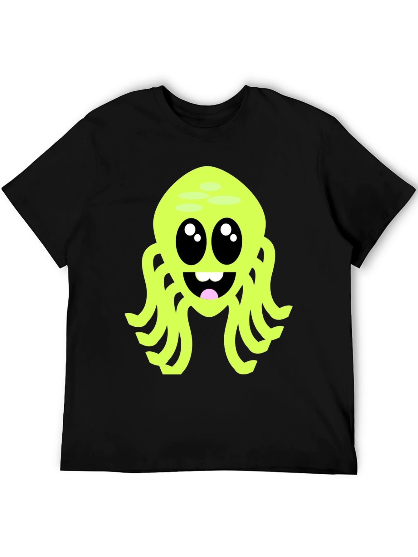 Cute Cartoon Octopus Graphic Tee - Black
