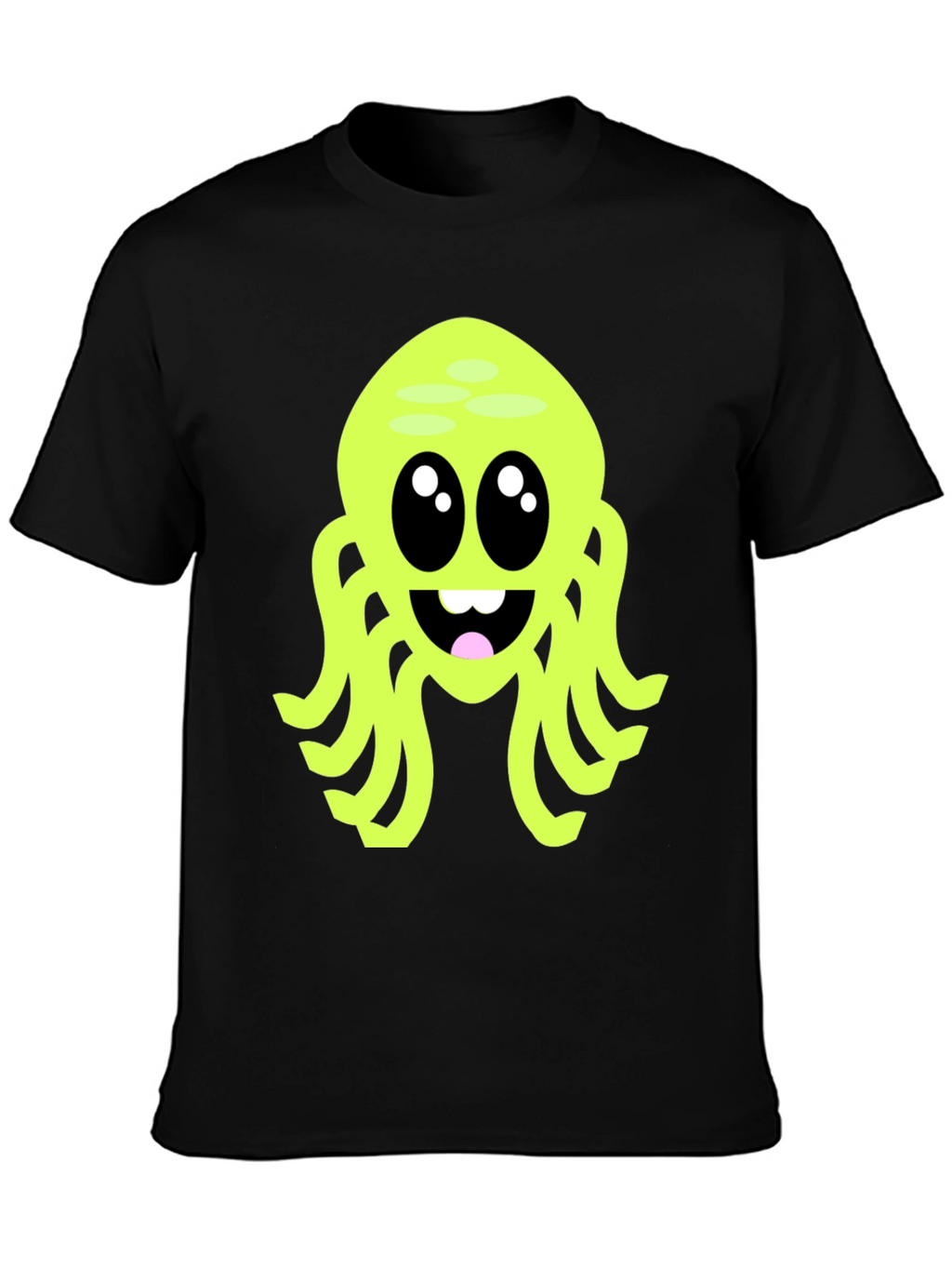 Cute Cartoon Octopus Graphic Tee - Black