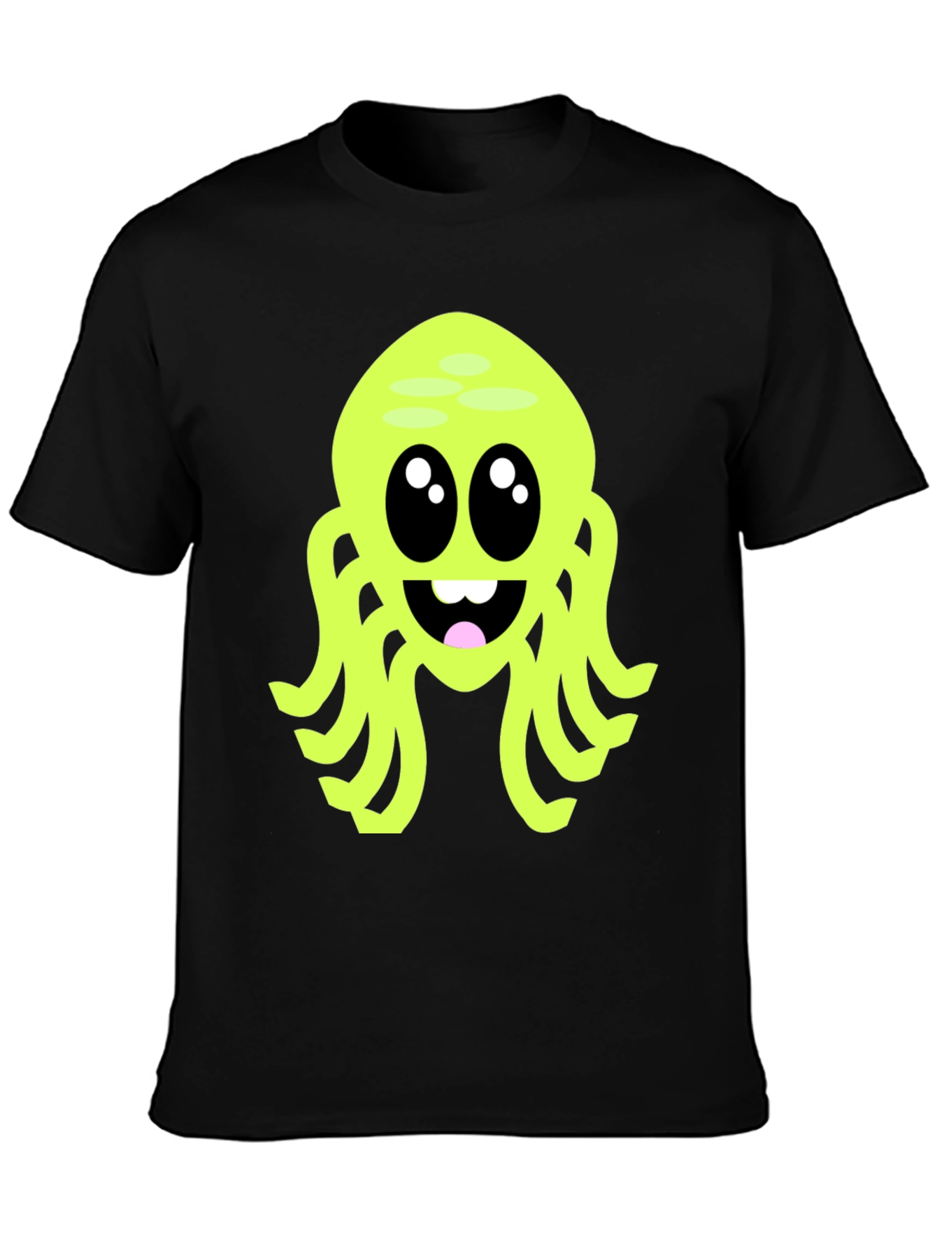 Cute Cartoon Octopus Graphic Tee - Black