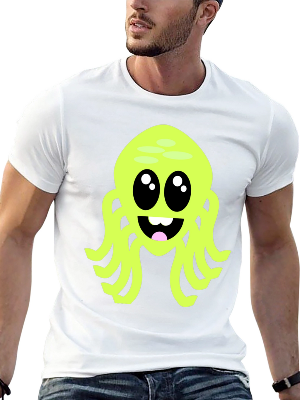 Cute Cartoon Octopus Graphic Tee - Black