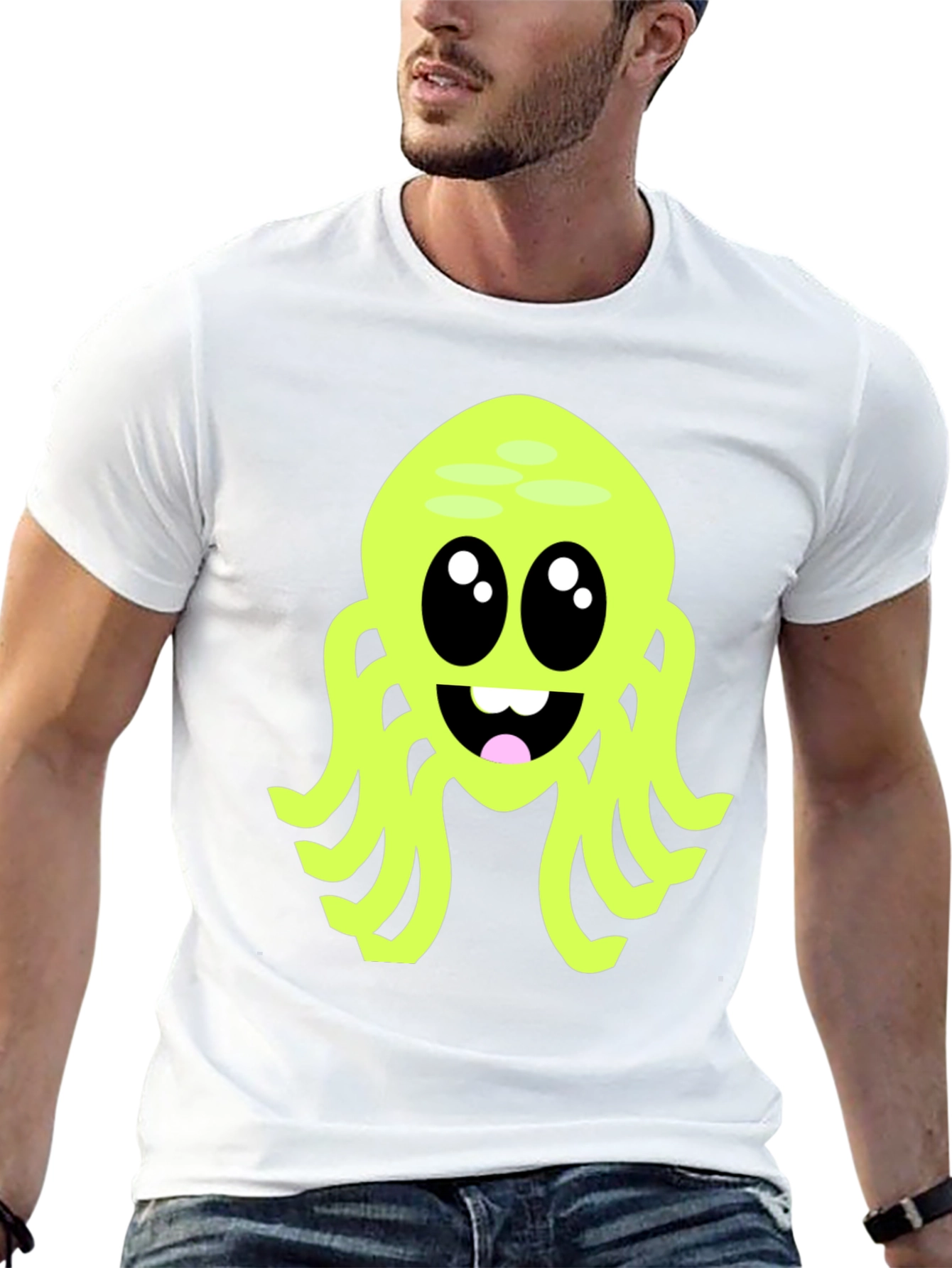 Cute Cartoon Octopus Graphic Tee - Black