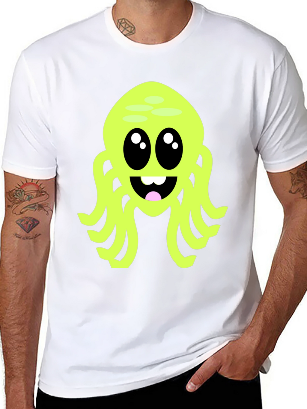 Cute Cartoon Octopus Graphic Tee - Black