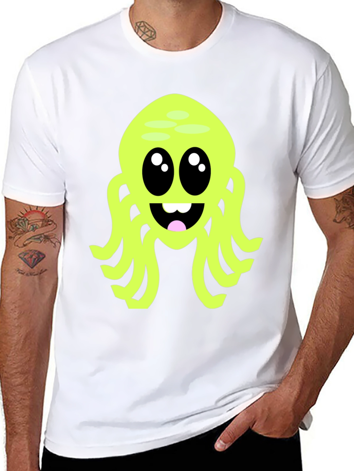 Cute Cartoon Octopus Graphic Tee - Black