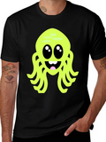 Cute Cartoon Octopus Graphic Tee - Black