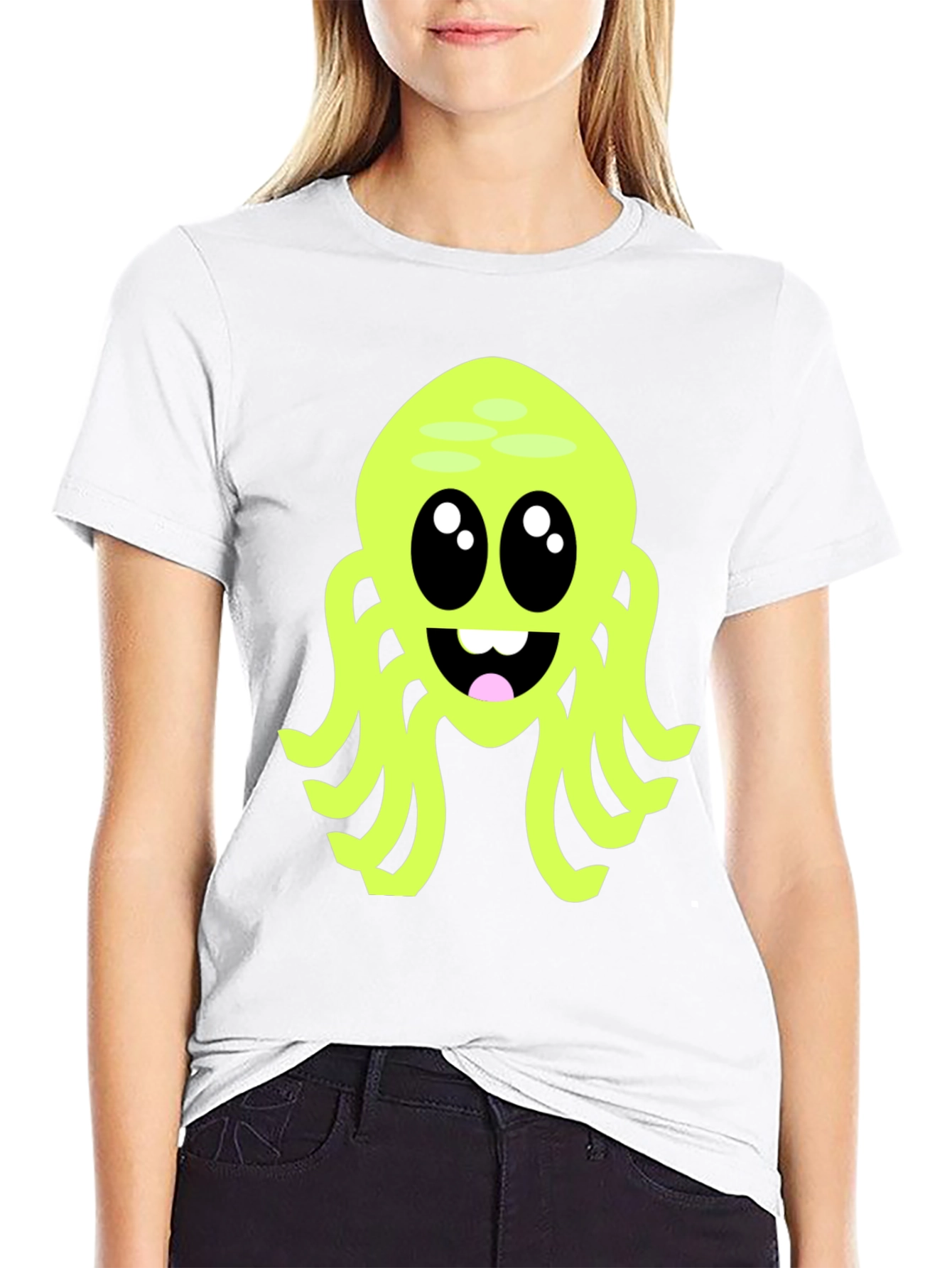 Cute Cartoon Octopus Graphic Tee - Black