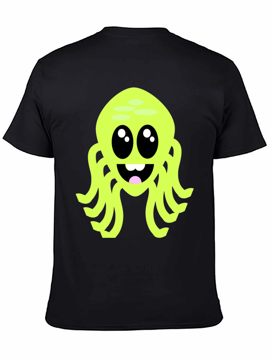 Cute Cartoon Octopus Graphic Tee - Black