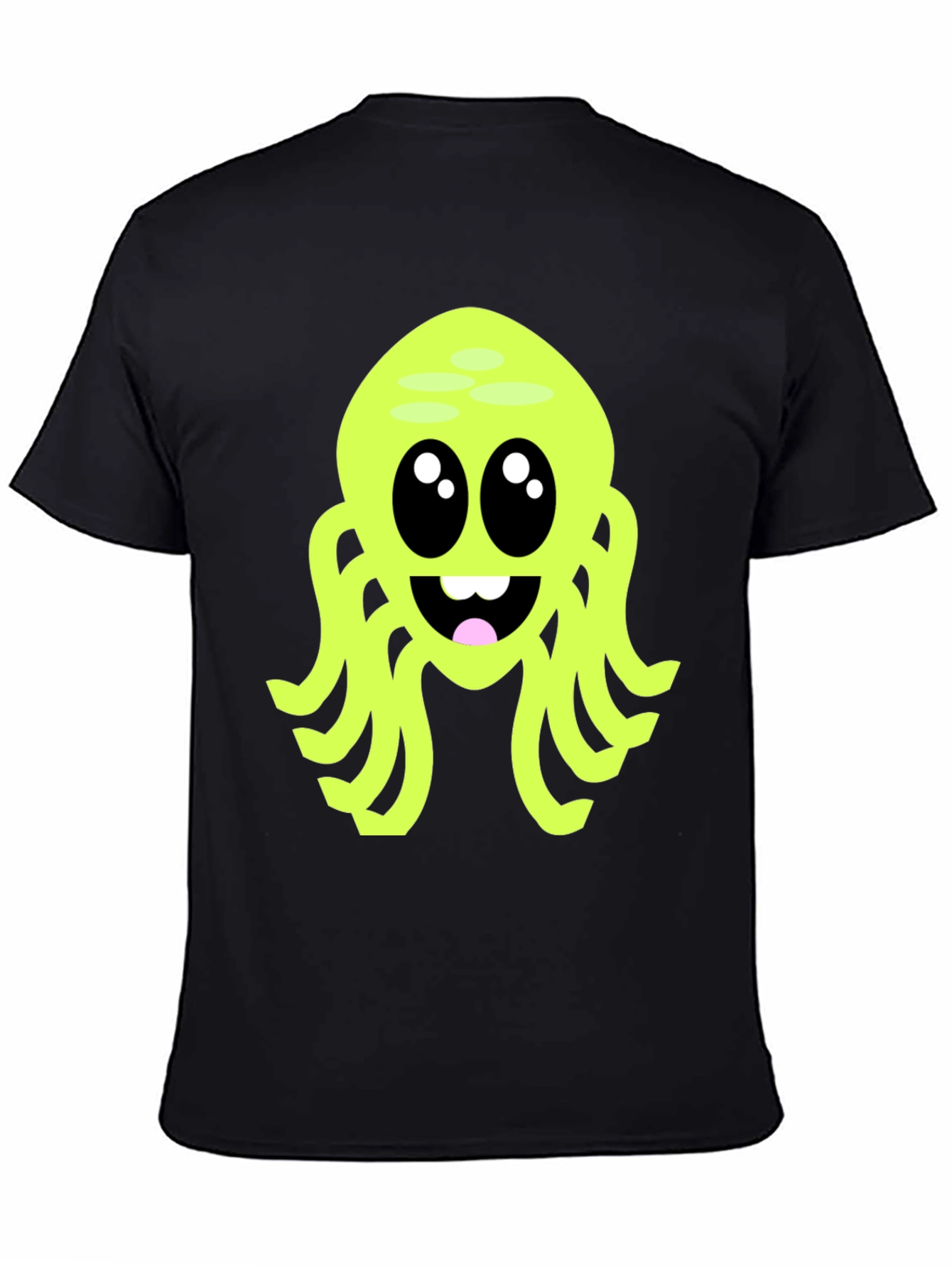 Cute Cartoon Octopus Graphic Tee - Black