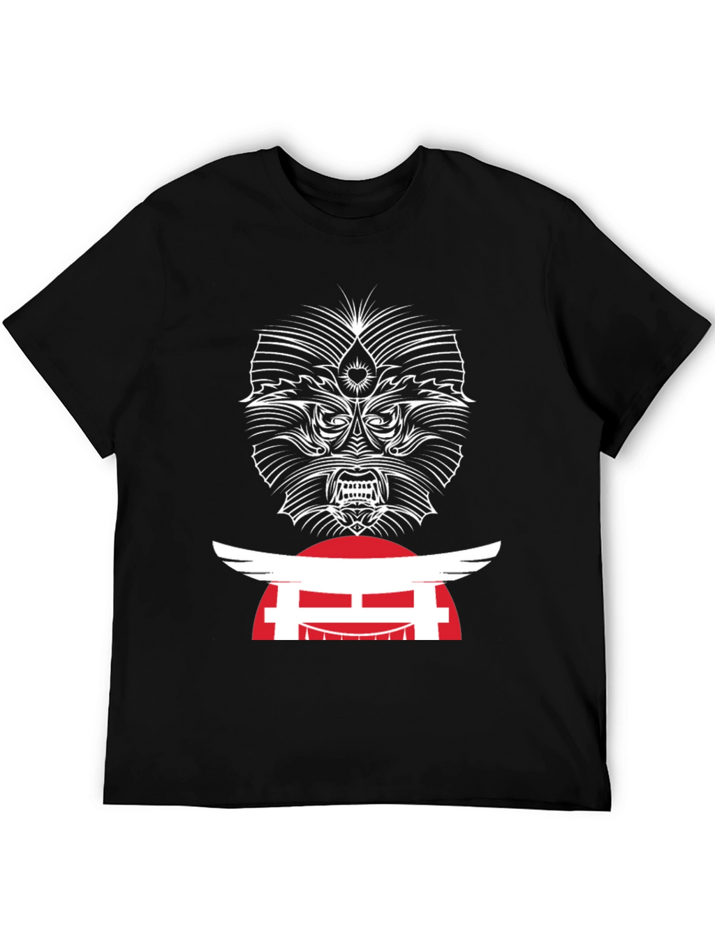 Edgy Graphic Tee - Japanese Oni Mask T-Shirt