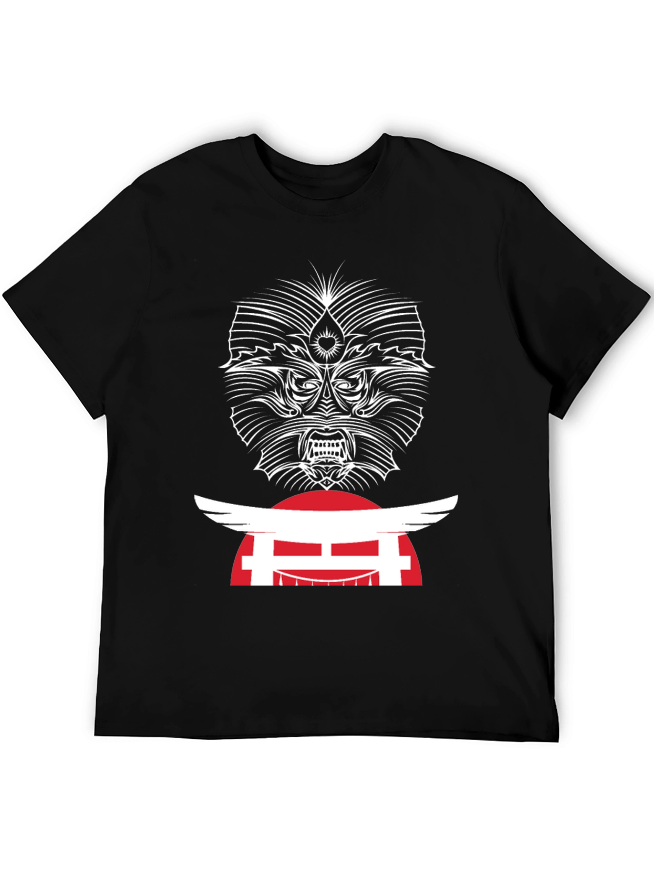 Edgy Graphic Tee - Japanese Oni Mask T-Shirt