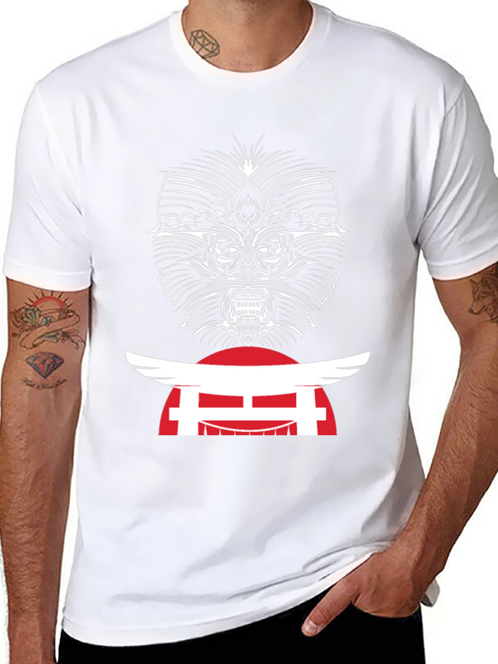 Edgy Graphic Tee - Japanese Oni Mask T-Shirt