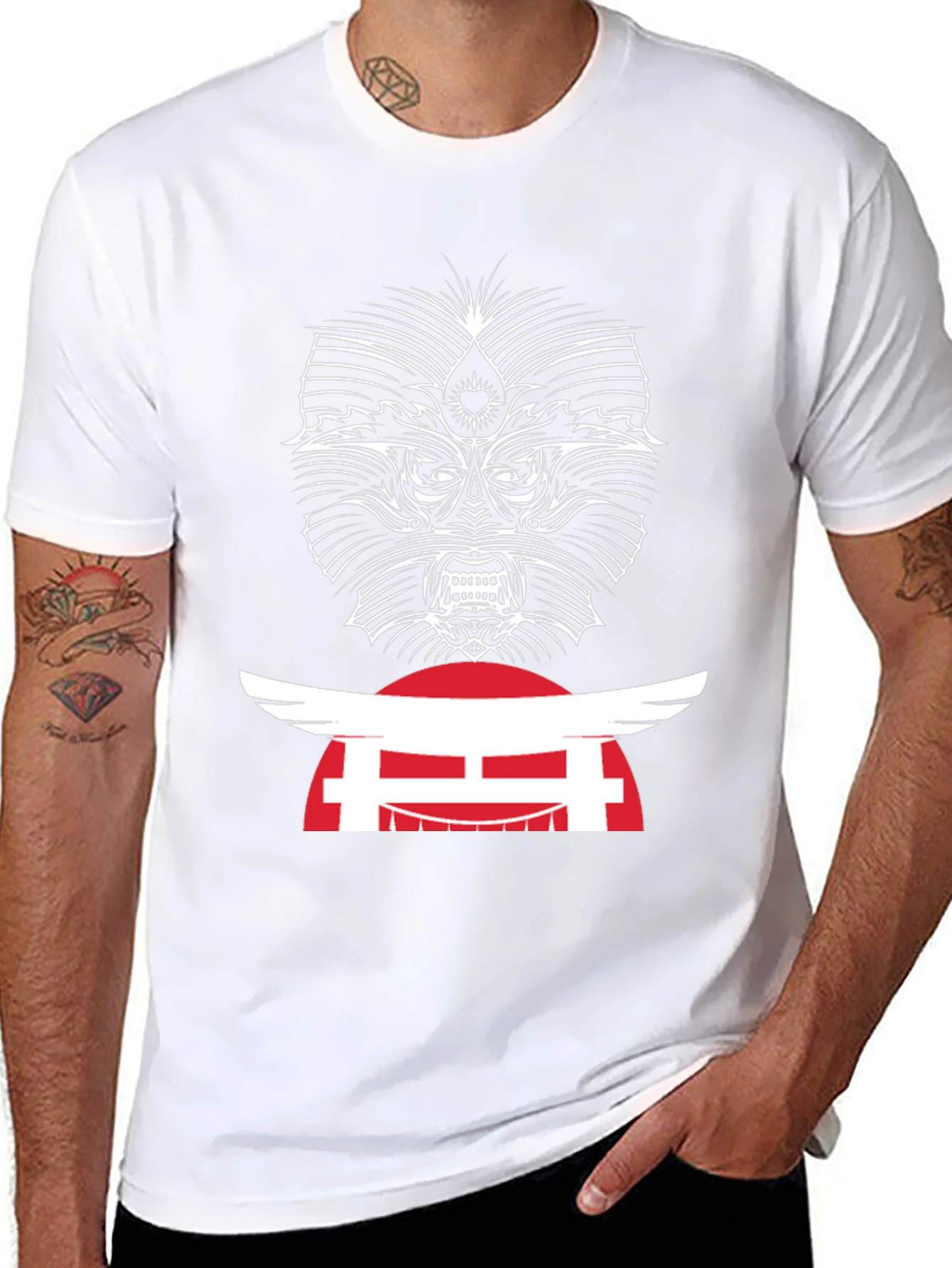 Edgy Graphic Tee - Japanese Oni Mask T-Shirt