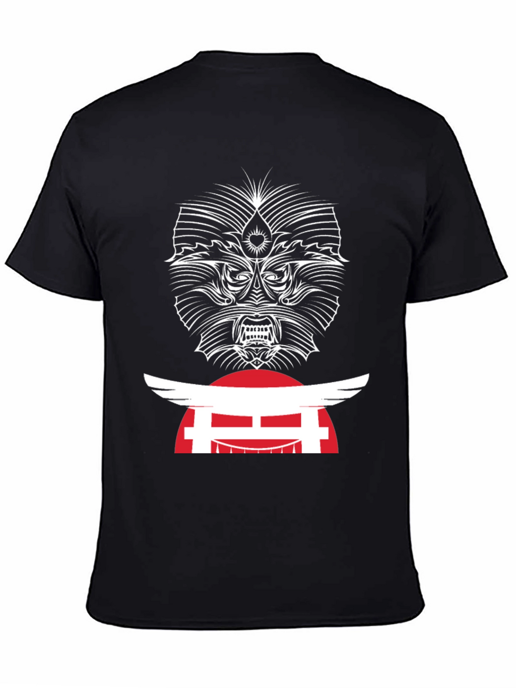 Edgy Graphic Tee - Japanese Oni Mask T-Shirt