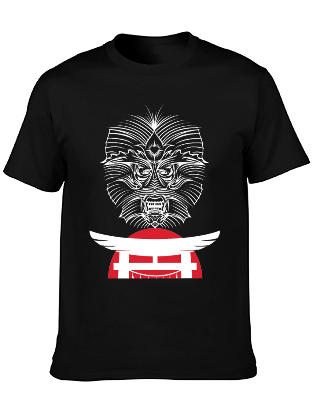 Edgy Graphic Tee - Japanese Oni Mask T-Shirt