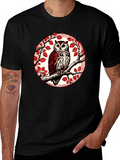 Owl on Branch Graphic Tee - Stylish Bird Design