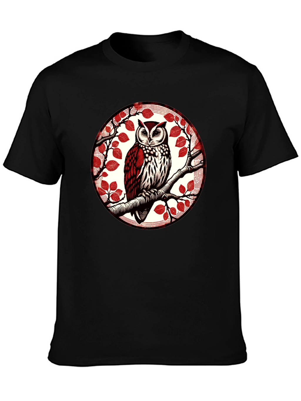 Owl on Branch Graphic Tee - Stylish Bird Design