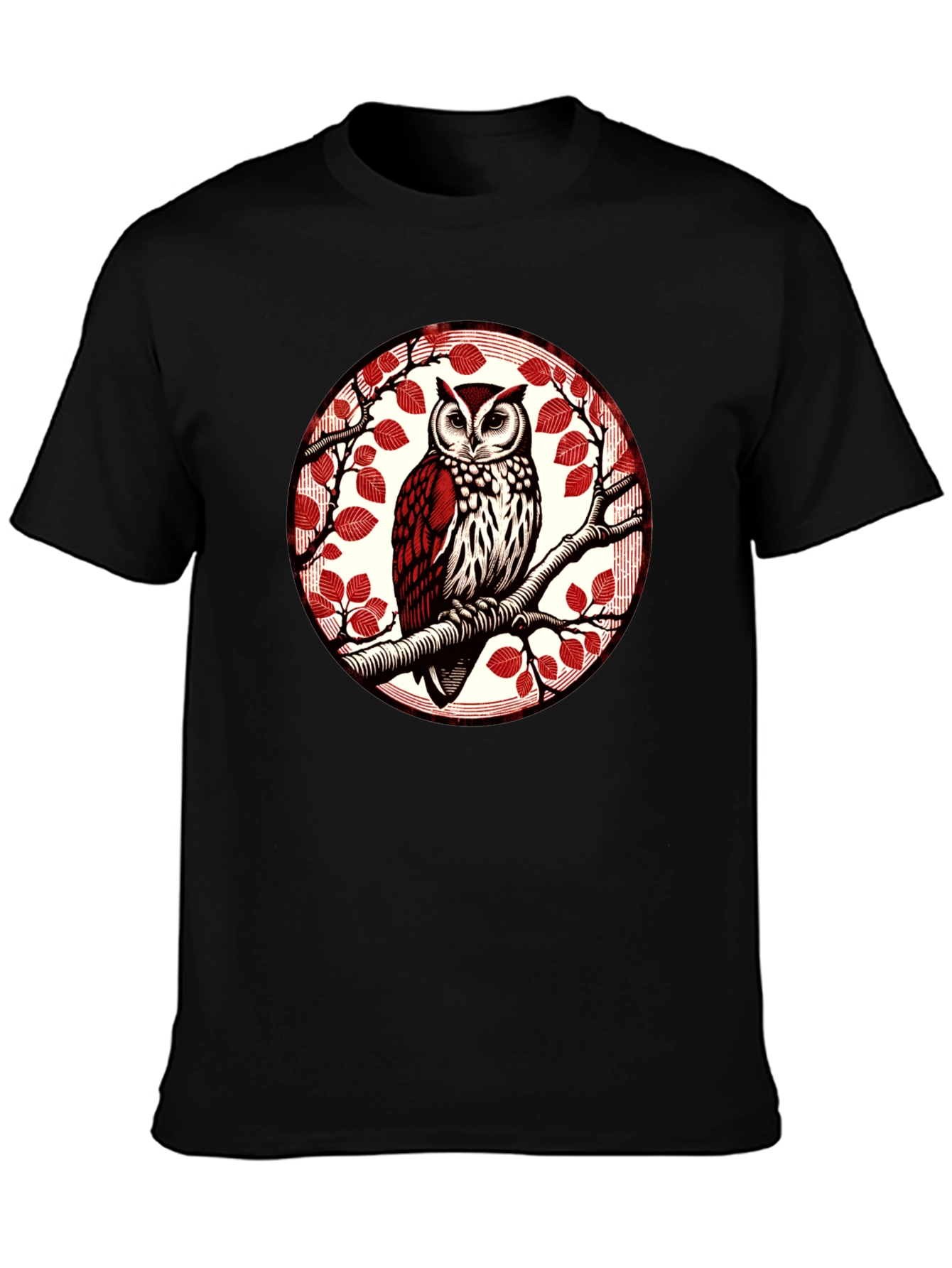 Owl on Branch Graphic Tee - Stylish Bird Design