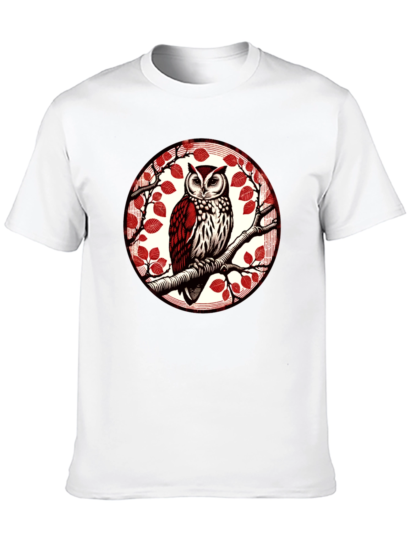 Owl on Branch Graphic Tee - Stylish Bird Design