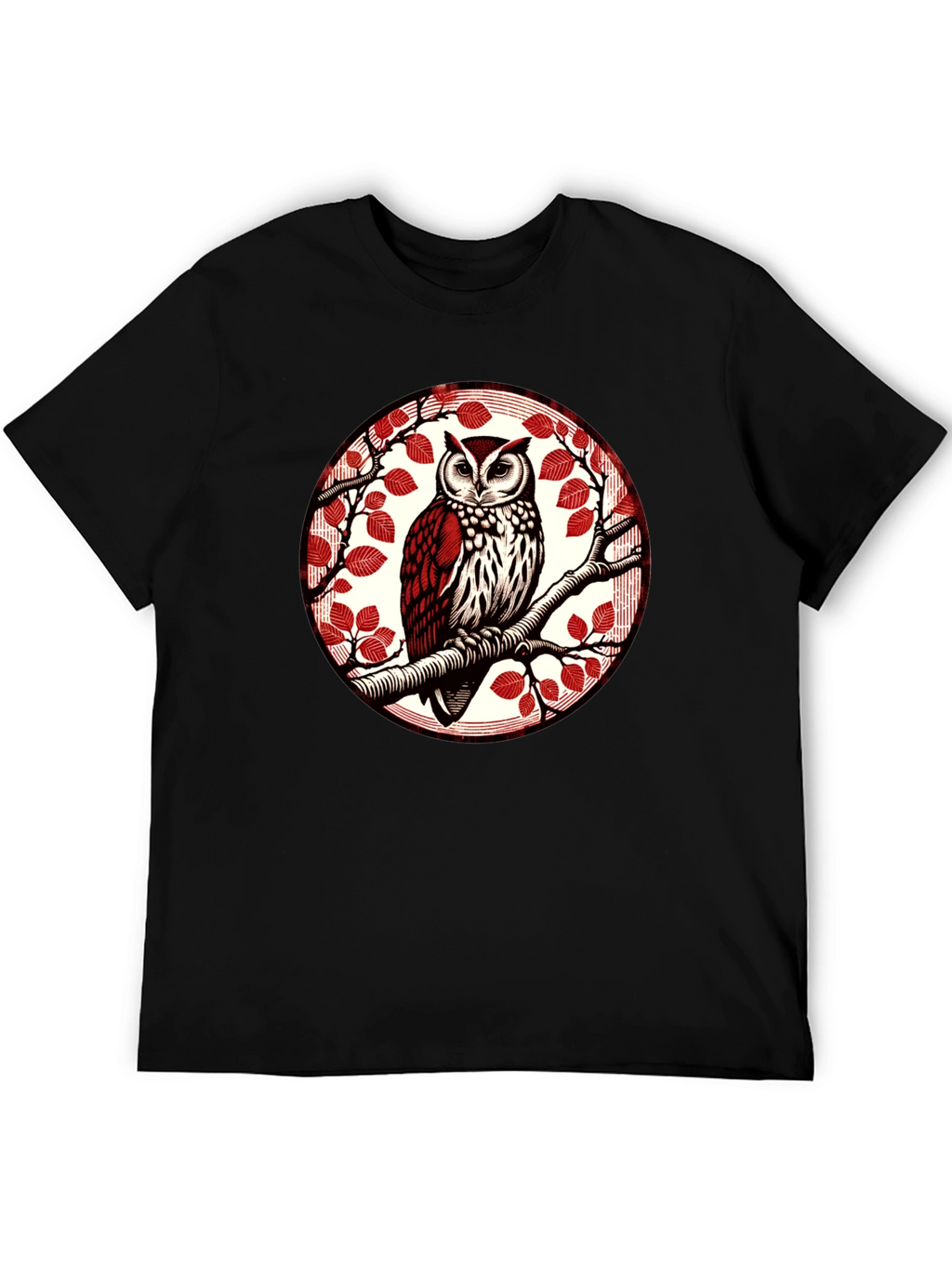 Owl on Branch Graphic Tee - Stylish Bird Design