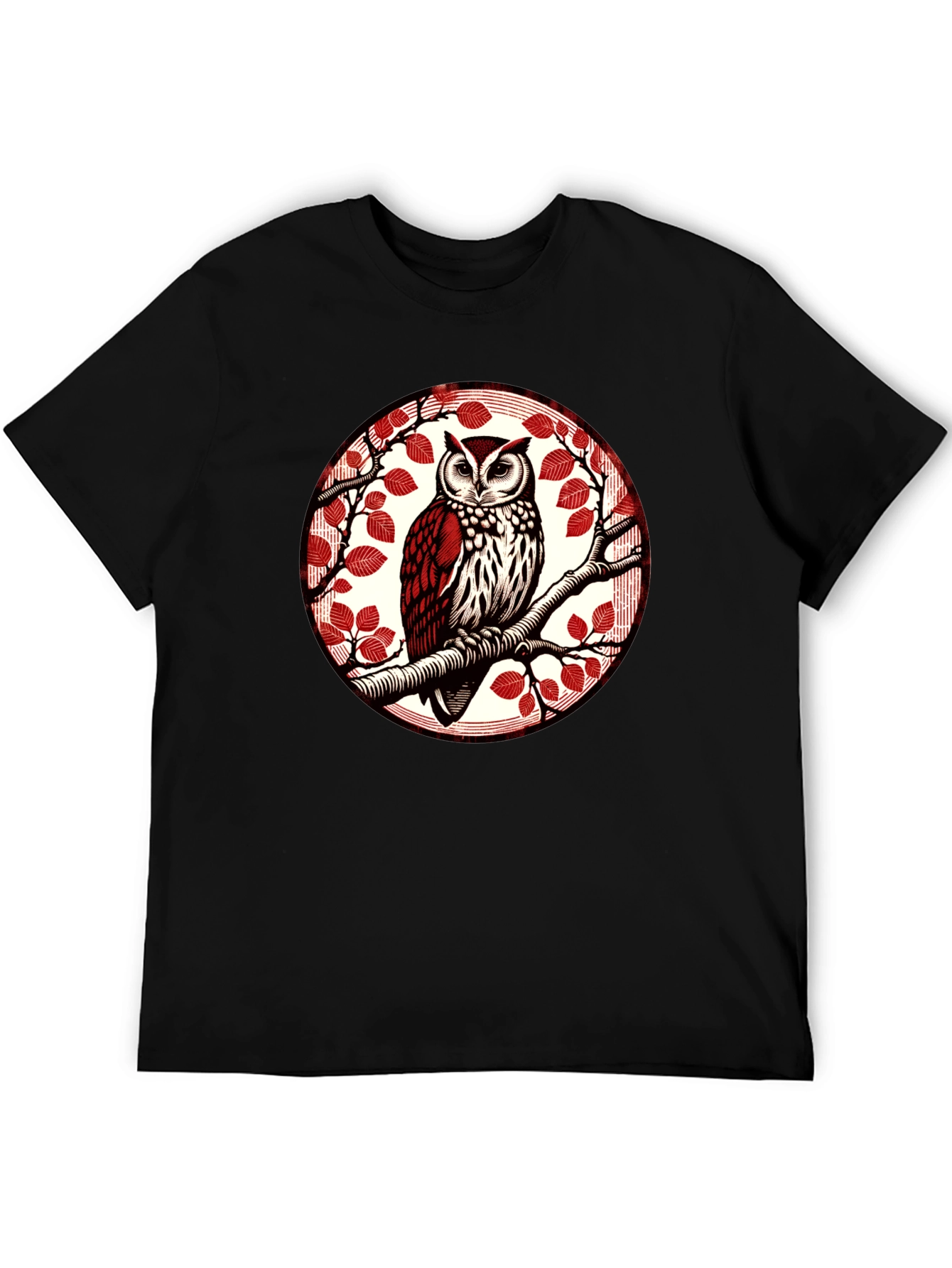 Owl on Branch Graphic Tee - Stylish Bird Design