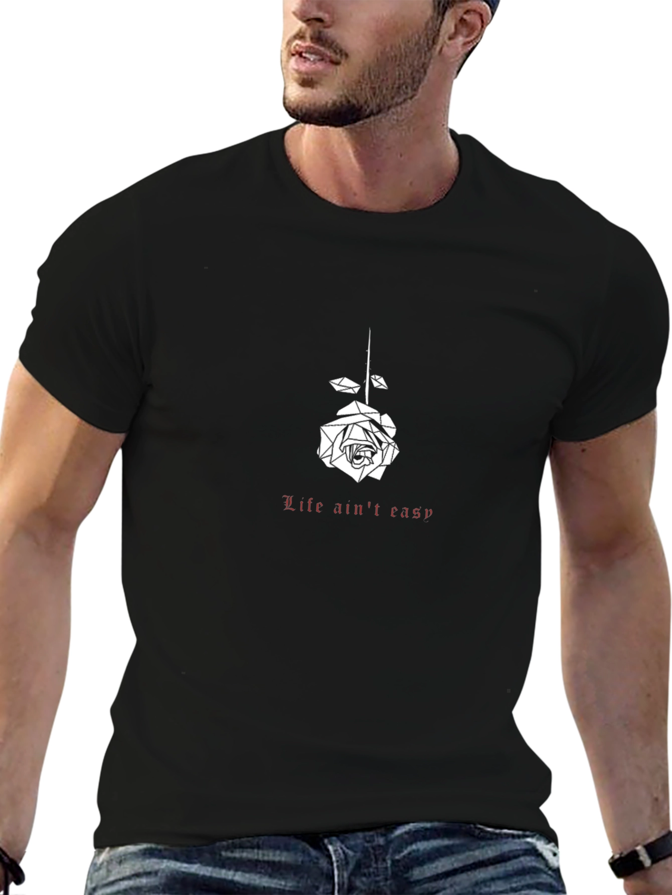 Life Aint Easy Rose Graphic Tee - Black