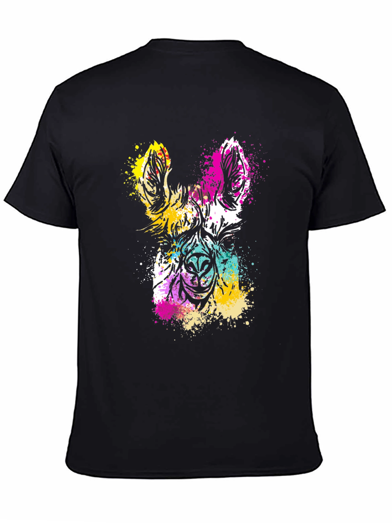 Colorful Llama Splash Art Black T-Shirt