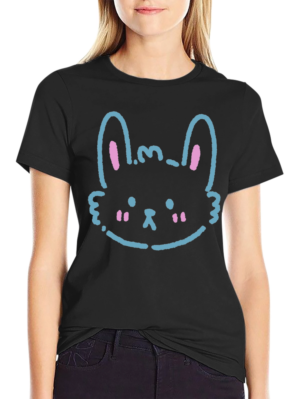 Cute Bunny Graphic Black T-Shirt