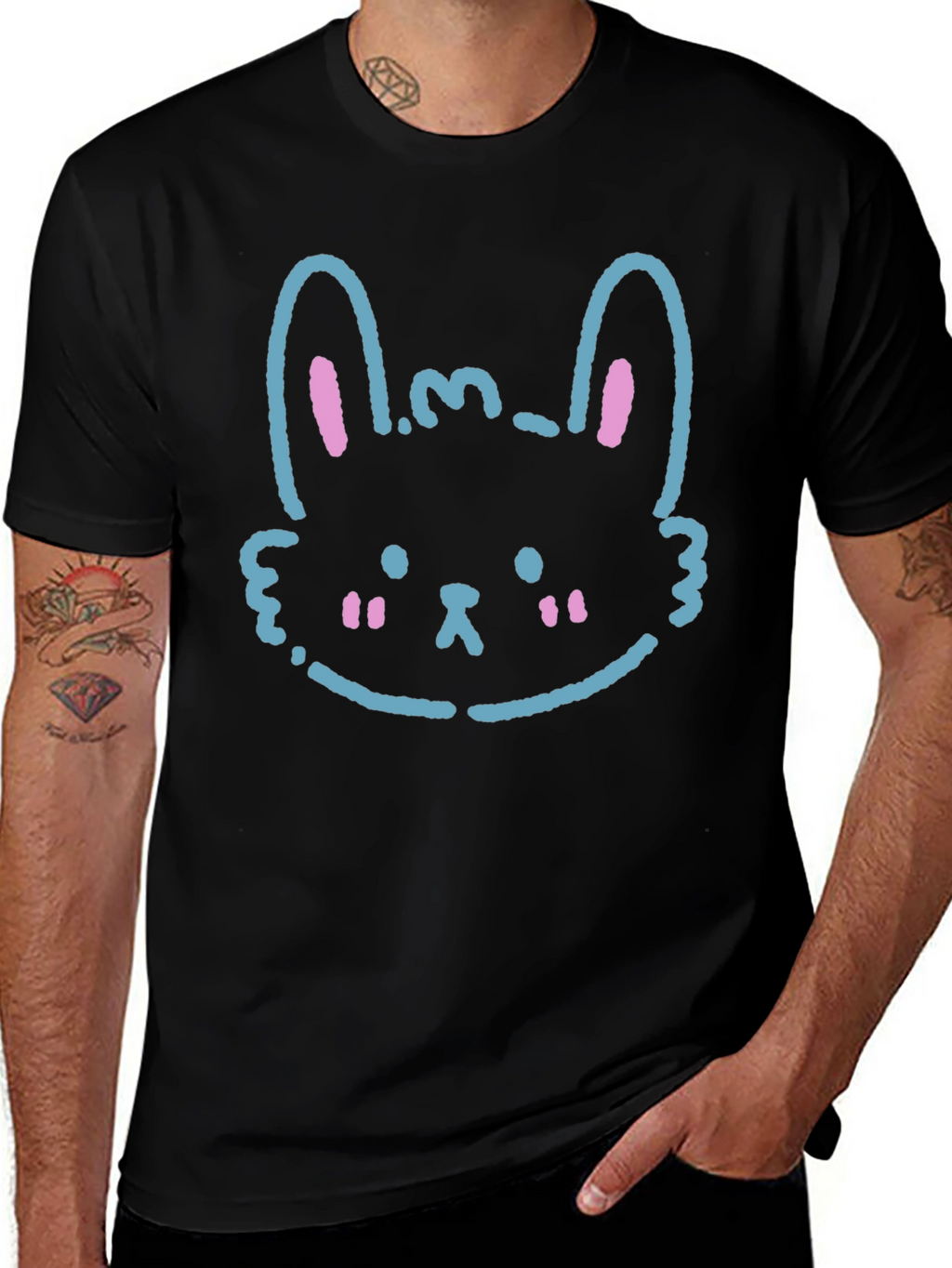 Cute Bunny Graphic Black T-Shirt