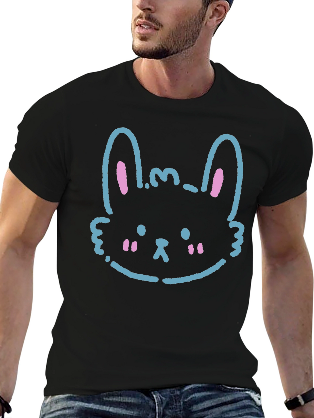 Cute Bunny Graphic Black T-Shirt