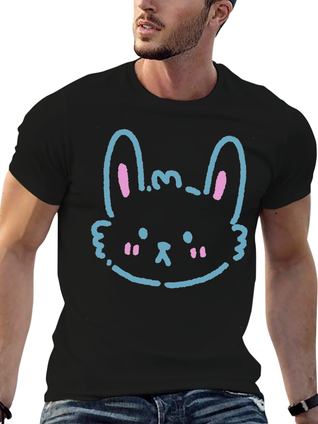 Cute Bunny Graphic Black T-Shirt