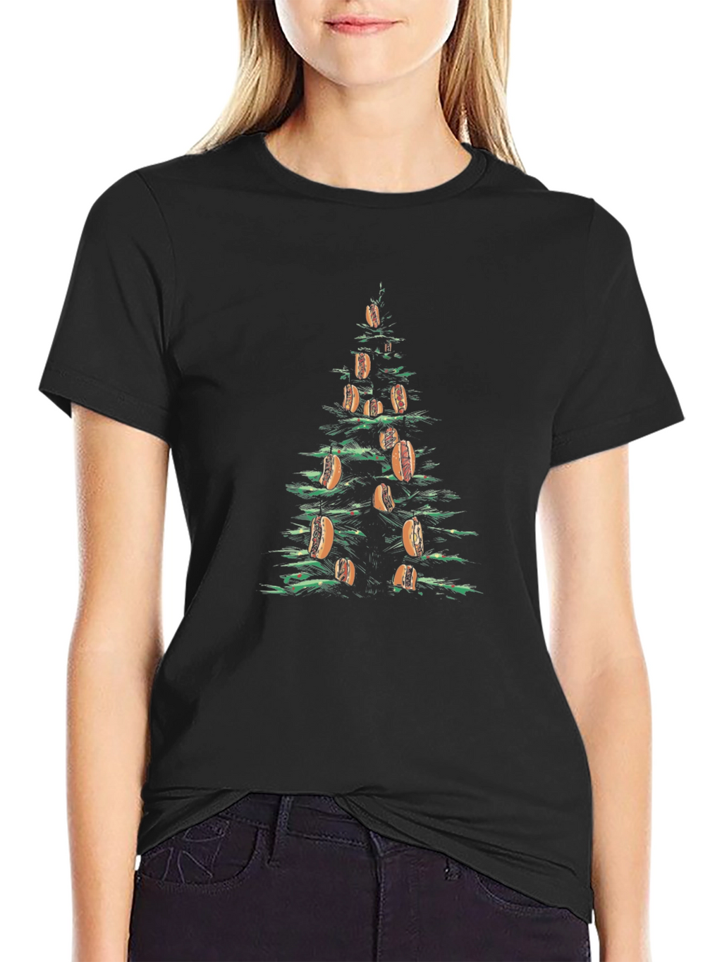 Hot Dog Christmas Tree Graphic Tee