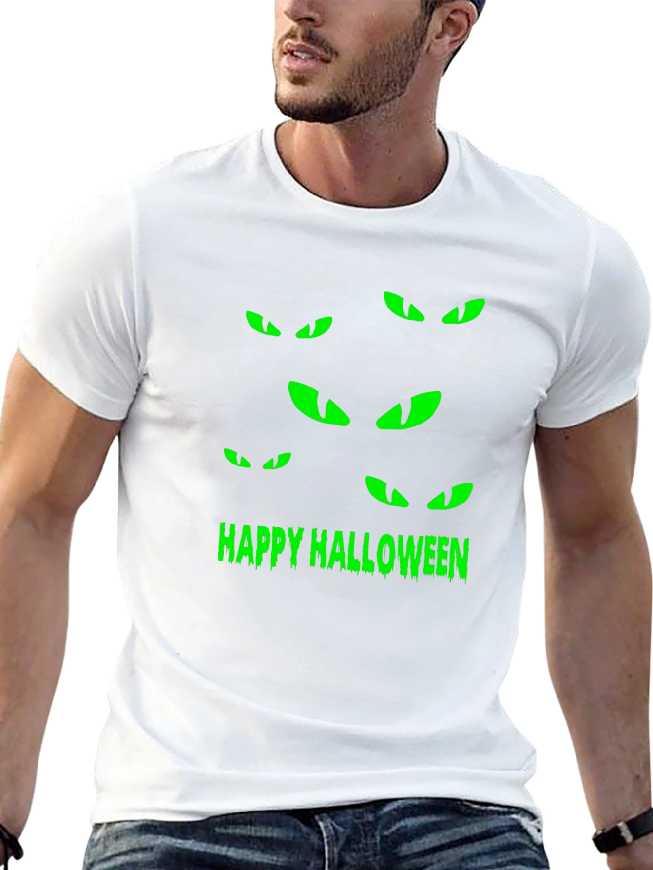 Happy Halloween Eyes T-Shirt - Spooky Black Tee