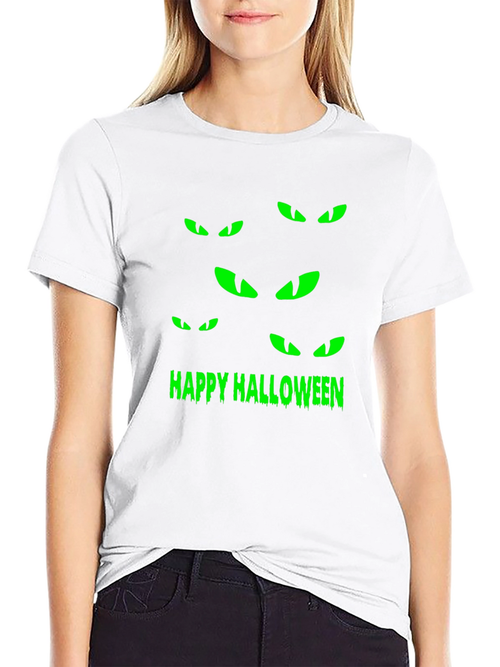 Happy Halloween Eyes T-Shirt - Spooky Black Tee