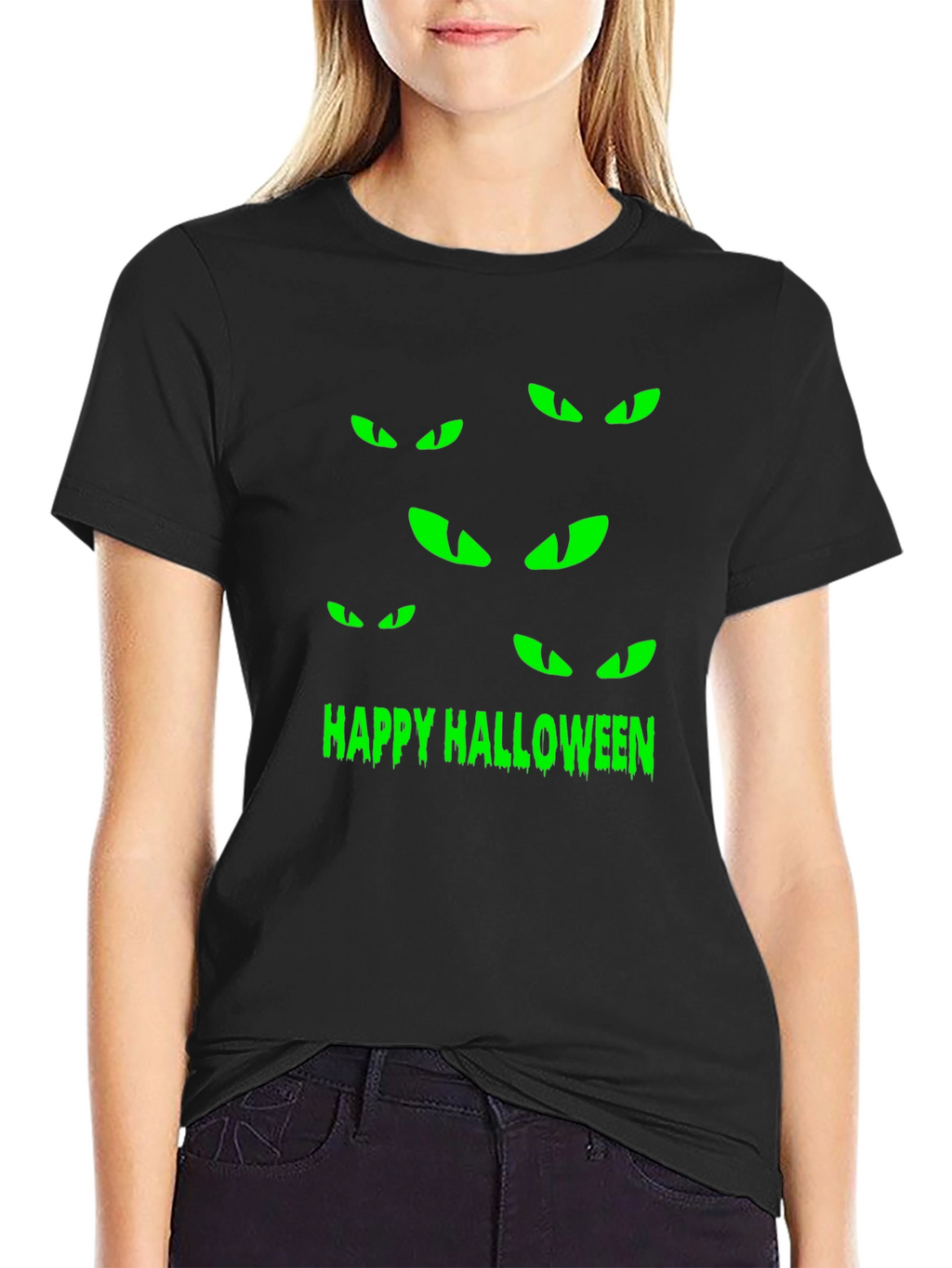 Happy Halloween Eyes T-Shirt - Spooky Black Tee