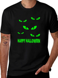 Happy Halloween Eyes T-Shirt - Spooky Black Tee