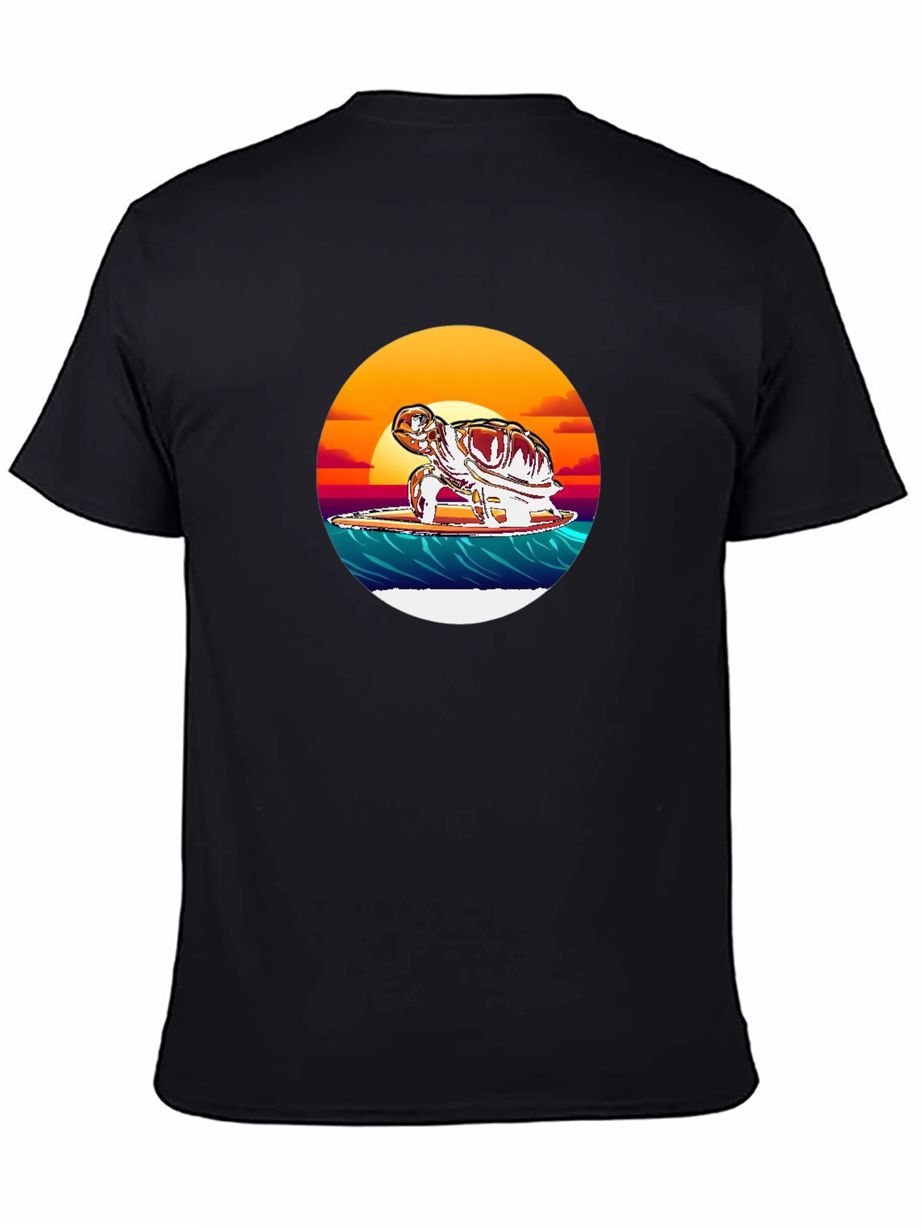 Surfing Turtle Graphic Tee - Black Cotton Blend