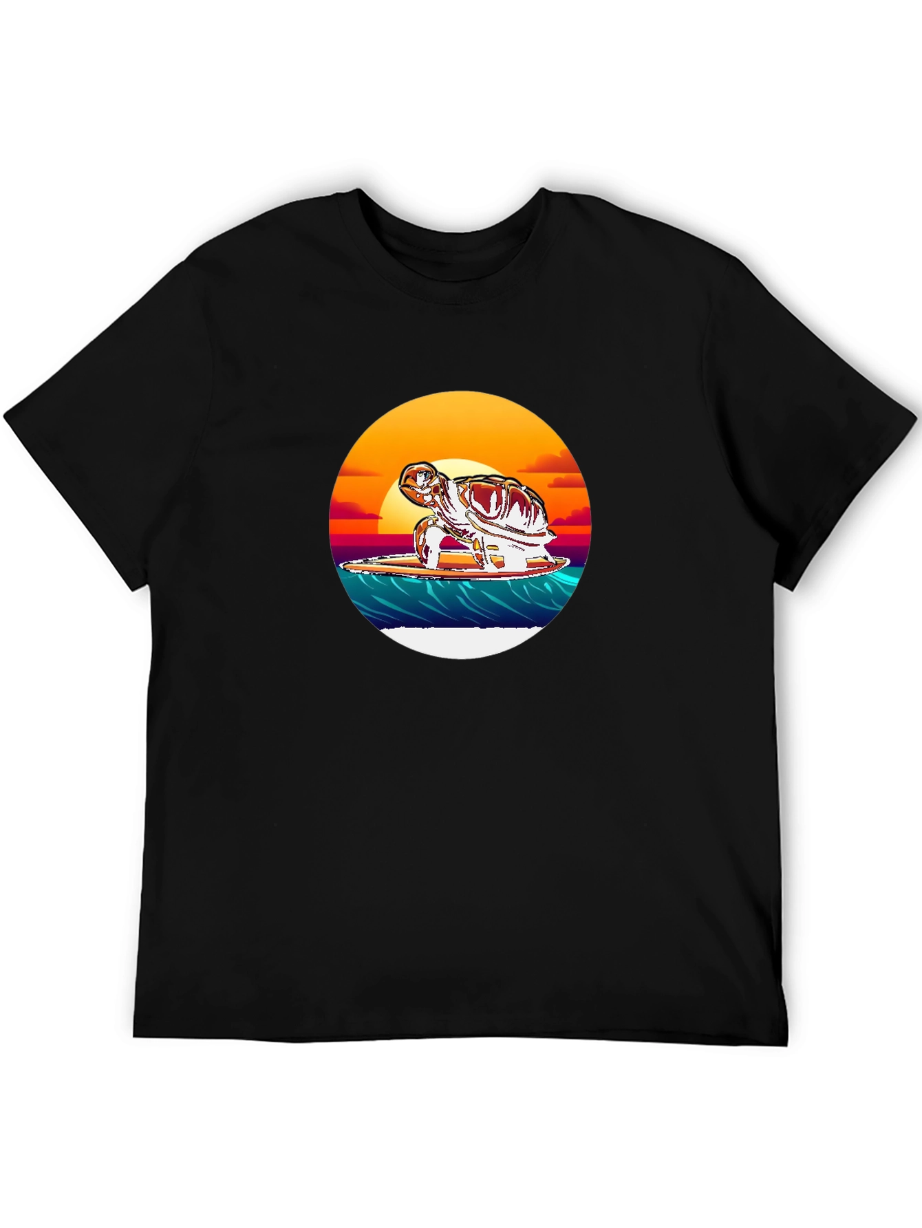 Surfing Turtle Graphic Tee - Black Cotton Blend
