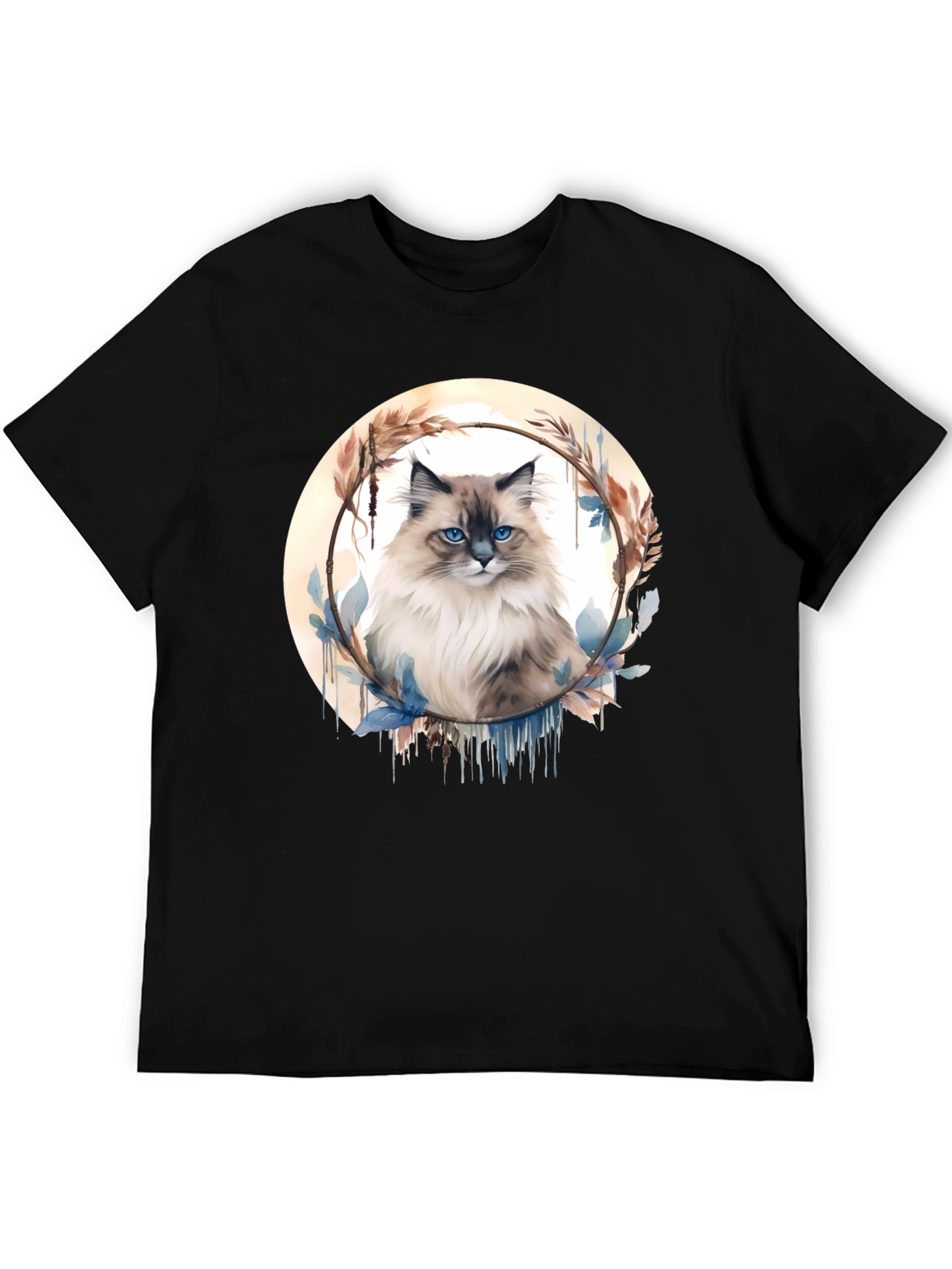 Cat Art Graphic Tee - Black Casual T-Shirt