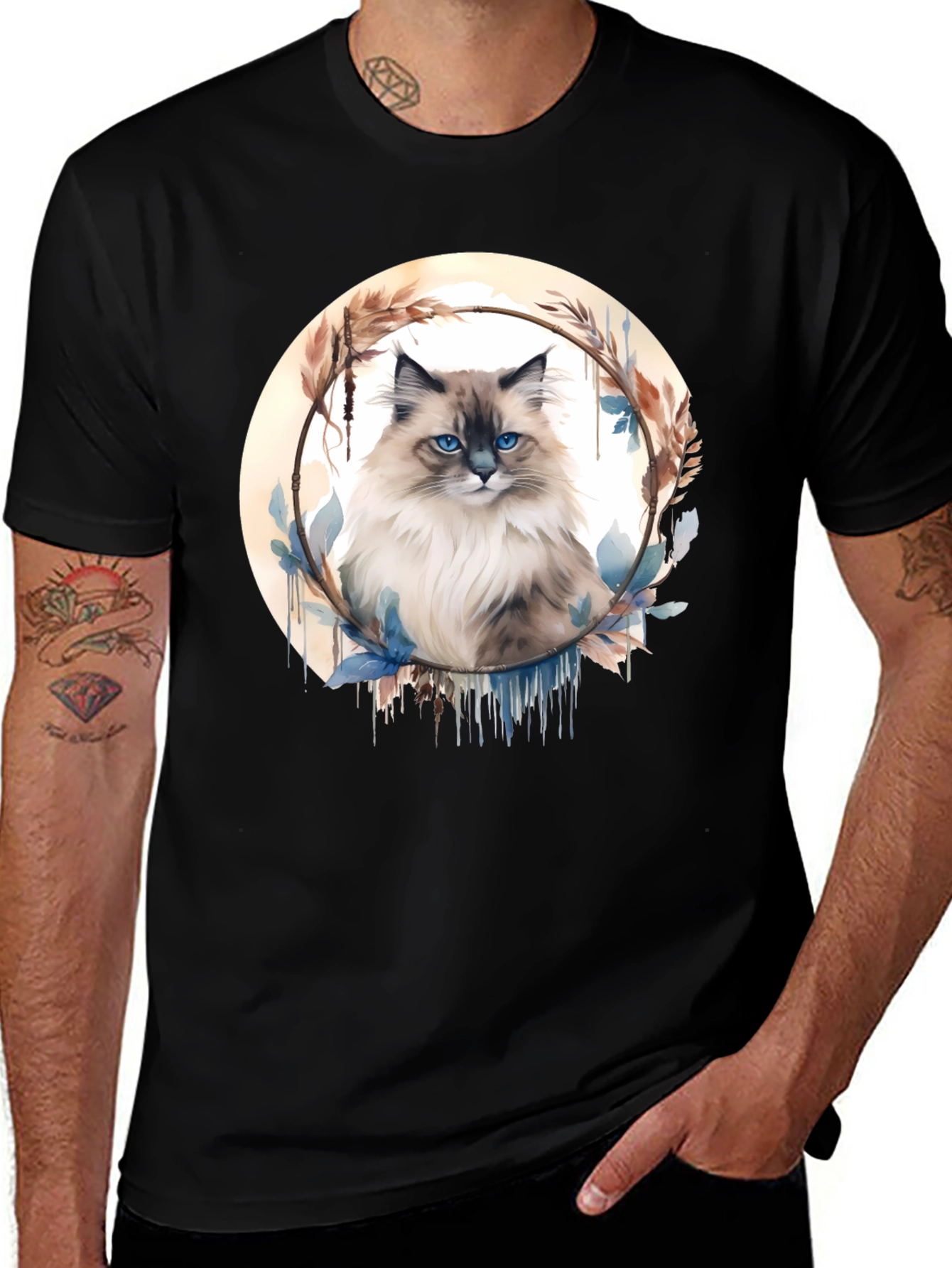 Cat Art Graphic Tee - Black Casual T-Shirt