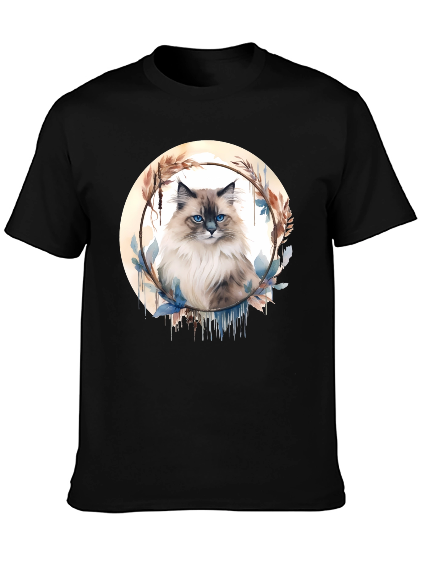 Cat Art Graphic Tee - Black Casual T-Shirt