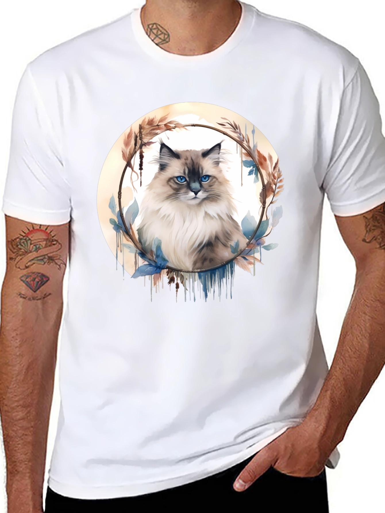 Cat Art Graphic Tee - Black Casual T-Shirt