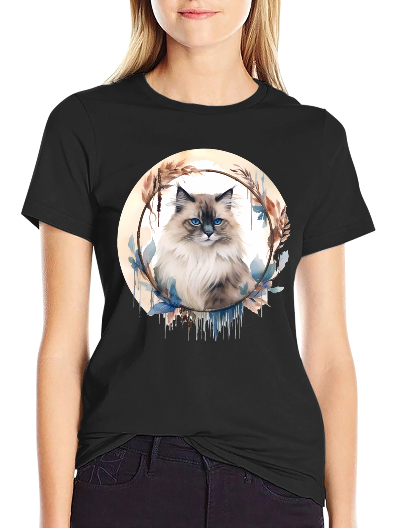 Cat Art Graphic Tee - Black Casual T-Shirt