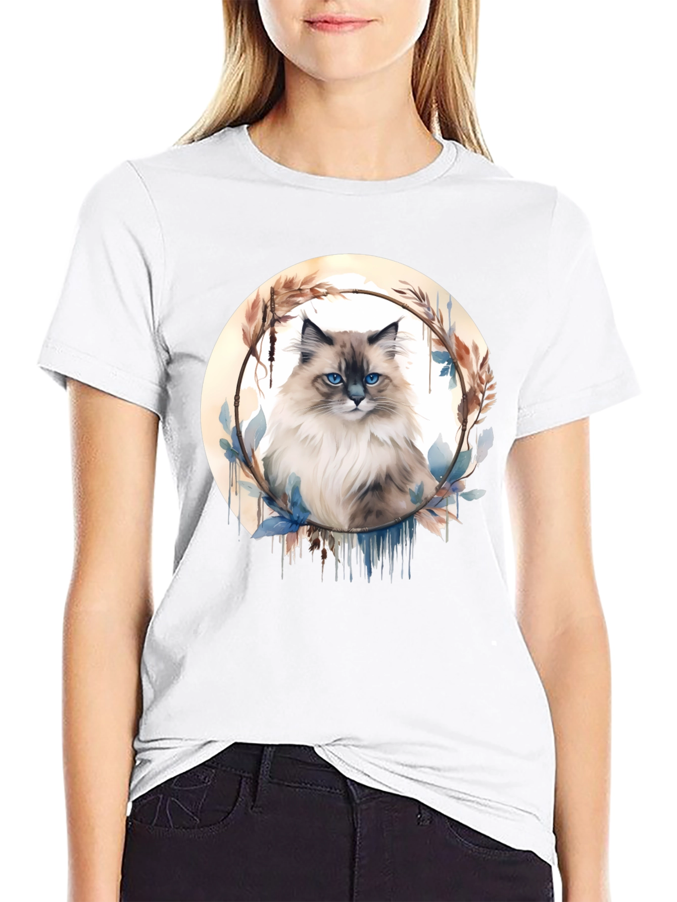 Cat Art Graphic Tee - Black Casual T-Shirt